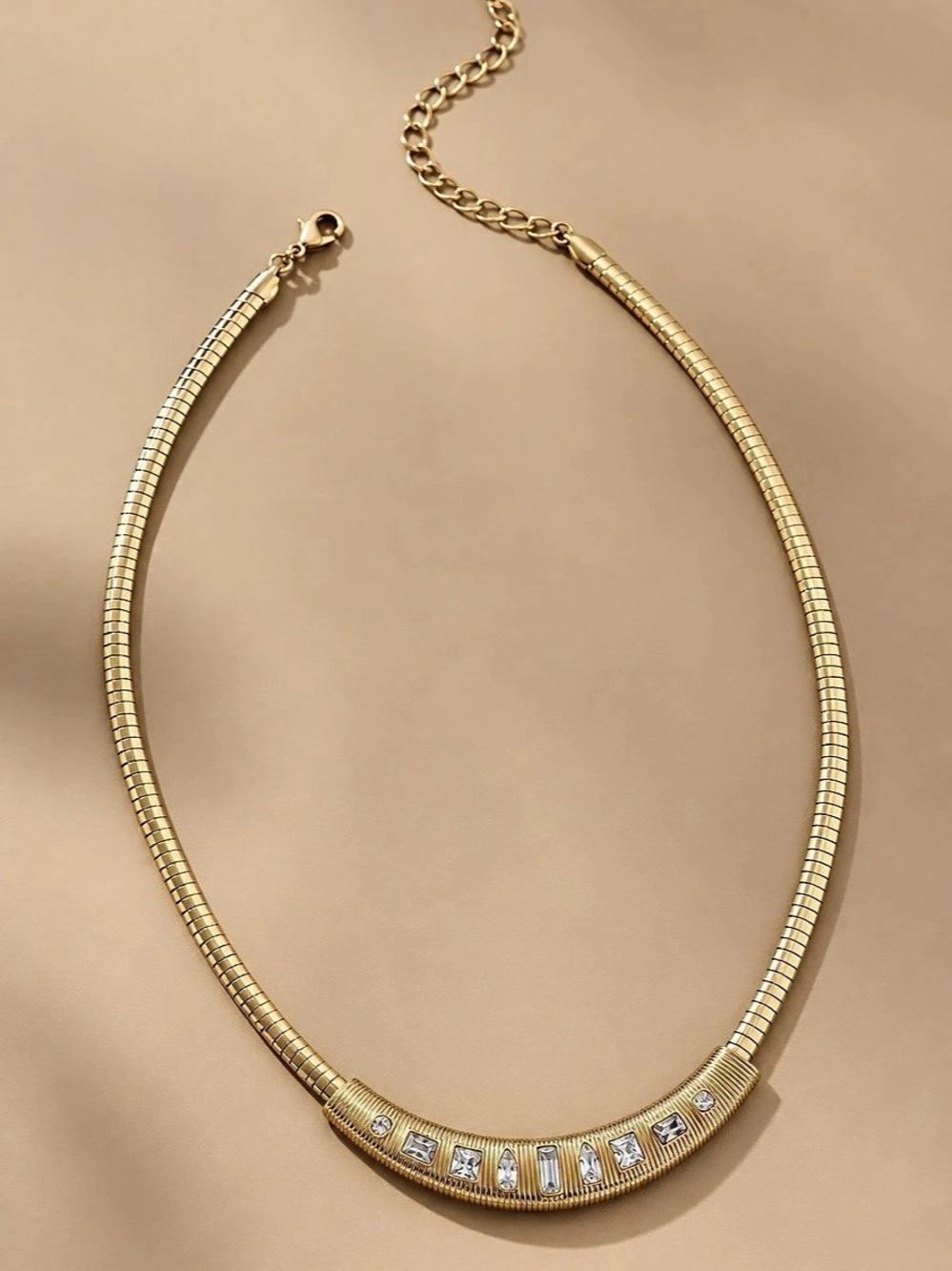 Anthropologie Curved Bar Crystal Necklace Gold-Tone Statement Necklace